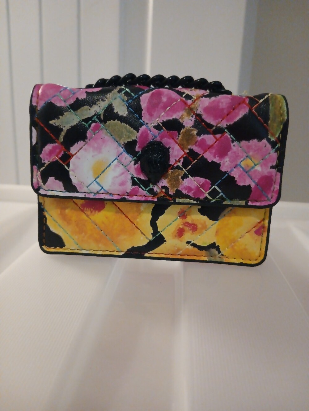 Kurt Geiger Micro Floral Quilted Crossbody Bag in Pink & Yellow